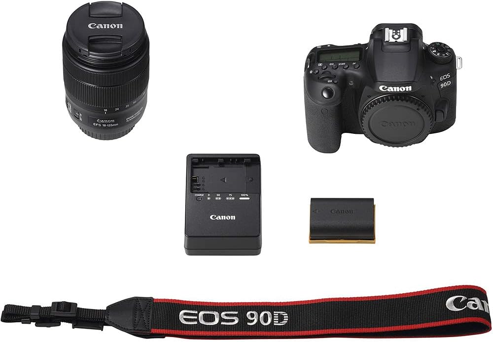 Canon EOS 90D DSLR Camera with 18-135mm Lens (3616C016) + EF-S 55-250mm Lens + 64GB Memory Card + Case + Corel Photo Software + 2 x LPE6 Battery + External Charger + Card Reader + More (Renewed)