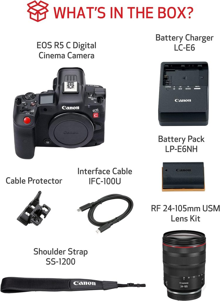 Canon EOS R5 C RF24-105mm F4 L is USM Lens Kit 8K/60P FF Sensor Pro Cinema/Photo Camera, RF Mount, Internal RAW, 8K HDMI RAW Out, 4K/2K Oversampling, Compact, Lightweight Design, Dual Pixel CMOS AF