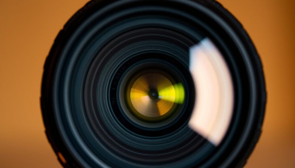 A close-up view of the front element of a Nikon lens, showcasing its advanced autofocus system. The lens is set against a soft, out-of-focus background, illuminated by a warm, cinematic lighting setup. The lens's intricate mechanics and precision-engineered components are visible, hinting at the lens's superior autofocus performance. The image captures the technical prowess and visual appeal of Nikon's lens technology, conveying the importance of carefully selecting the right lens for optimal performance when upgrading one's Nikon DSLR camera.