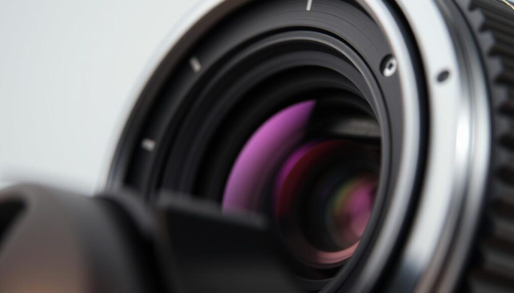 A close-up view of the key features of an AIS (Aperture-Integrated Servo) lens, showcasing its intricate mechanical design. In the foreground, the precision-engineered aperture blades are visible, with a soft, shallow depth of field highlighting their delicate contours. The middle ground reveals the lens mount, its sturdy construction and intricate electronic contacts. In the background, the lens barrel's sleek, metallic finish reflects the studio lighting, creating a sense of high-end, professional-grade craftsmanship. The overall scene conveys the technical sophistication and advanced capabilities of this specialized photographic lens.