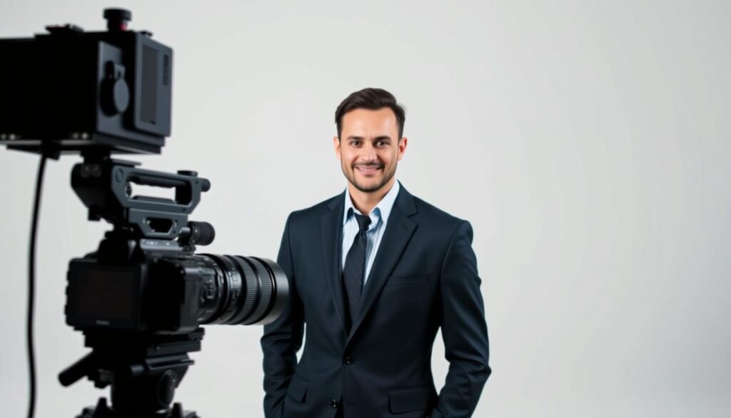 A corporate branding photographer in a professional studio setting, using high-end camera equipment and studio lighting to capture a dynamic, polished image of a confident, well-dressed businessperson. The subject stands in a clean, minimalist environment, with a plain backdrop that allows the focus to remain on the individual. Subtle shadows and highlights create depth and dimension, while the lens captures a shallow depth of field, drawing the viewer's attention to the subject's face and upper body. The overall mood is one of professionalism, competence, and attention to detail, reflecting the importance of quality branding photography in the corporate world.