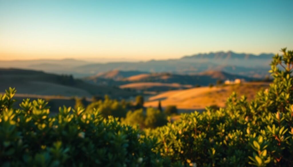 A high-quality full-frame camera sensor capturing a sweeping landscape, bathed in soft, warm evening light. The scene is crisp and detailed, with lush foliage in the foreground, rolling hills in the middle ground, and a distant, hazy mountain range in the background. The overall mood is serene and inviting, highlighting the benefits of a full-frame sensor's superior dynamic range, low-light performance, and natural bokeh. The camera is positioned at a slight angle, creating a sense of depth and perspective. The image conveys the power and versatility of a full-frame sensor for capturing breathtaking wedding scenes.