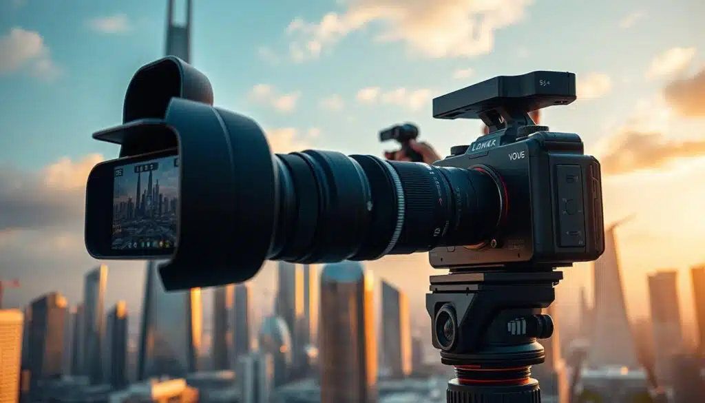 ultra realistic and cinematic photography trends in 2025, featuring a futuristic, high-tech camera setup with advanced lenses, sensors, and displays. In the foreground, a sleek, minimalist camera body with a large touchscreen display and a variety of interchangeable lenses. In the middle ground, a photographer capturing a dynamic, action-packed scene with the camera's enhanced low-light capabilities, high-speed autofocus, and stabilization features. In the background, a cityscape of towering skyscrapers and gleaming, futuristic architecture, bathed in a warm, golden light and a sense of wonder and possibility. ultra realistic and cinematic photography trends in 2025, featuring a futuristic, high-tech camera setup with advanced lenses, sensors, and displays. In the foreground, a sleek, minimalist camera body with a large touchscreen display and a variety of interchangeable lenses. In the middle ground, a photographer capturing a dynamic, action-packed scene with the camera's enhanced low-light capabilities, high-speed autofocus, and stabilization features. In the background, a cityscape of towering skyscrapers and gleaming, futuristic architecture, bathed in a warm, golden light and a sense of wonder and possibility.