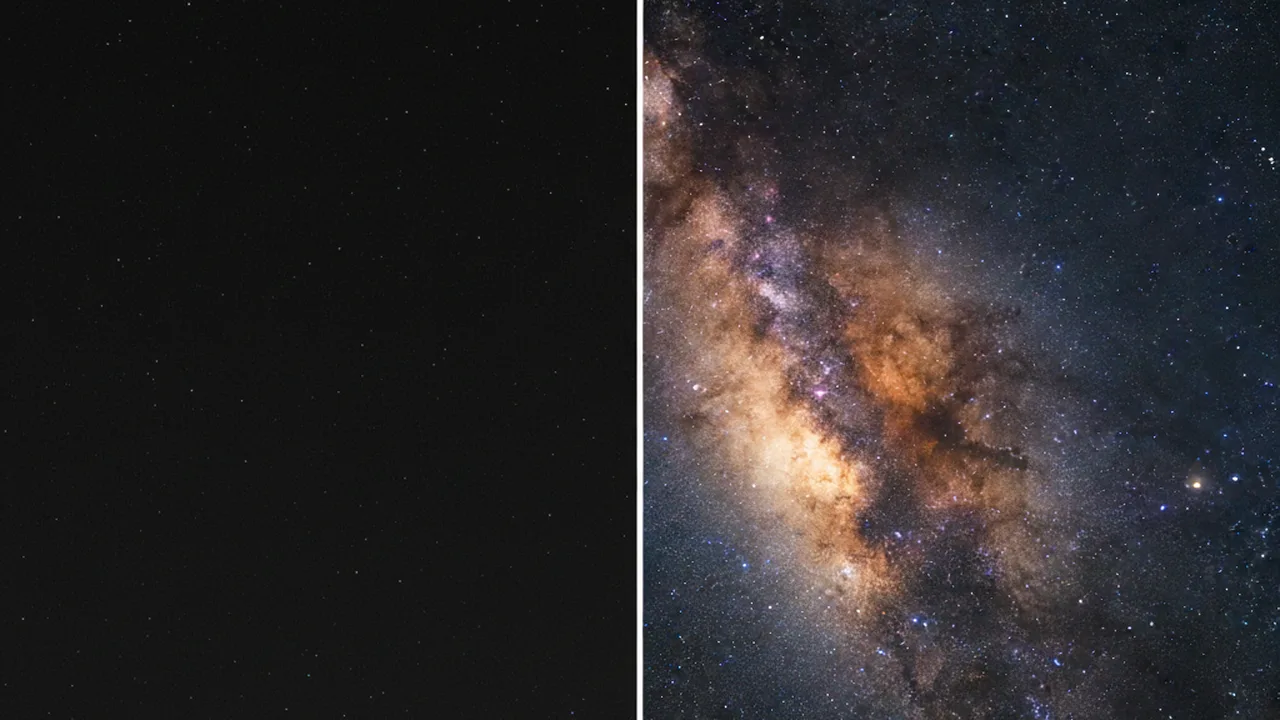 Before and after Milky Way photo editing comparison