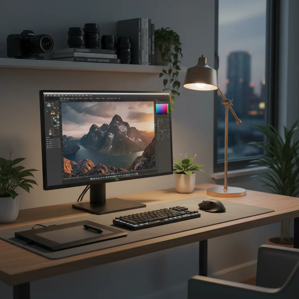 How to Optimize Lightroom Classic for the Best Performance 1 Professional photo editing workspace with monitor and tablet