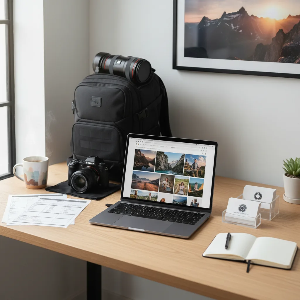 Professional photographer's business workspace