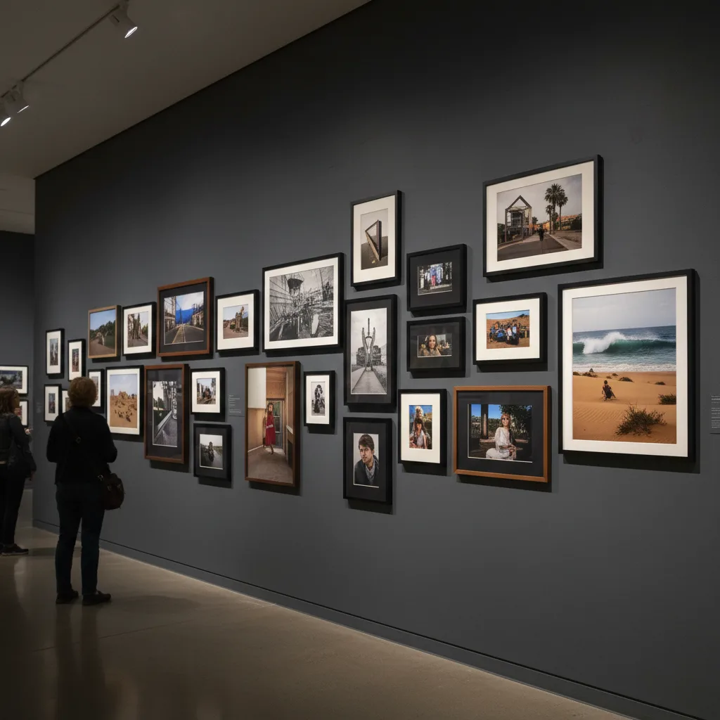 Art gallery wall with diverse photography prints