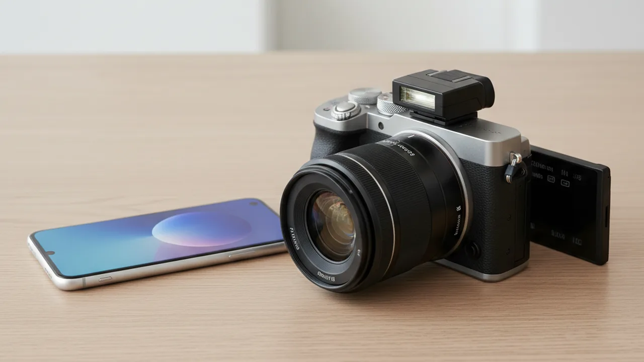 Smartphone compared to mirrorless camera size