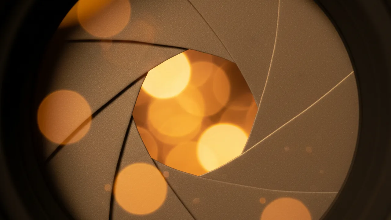 Close-up of camera lens aperture blades showing depth of field