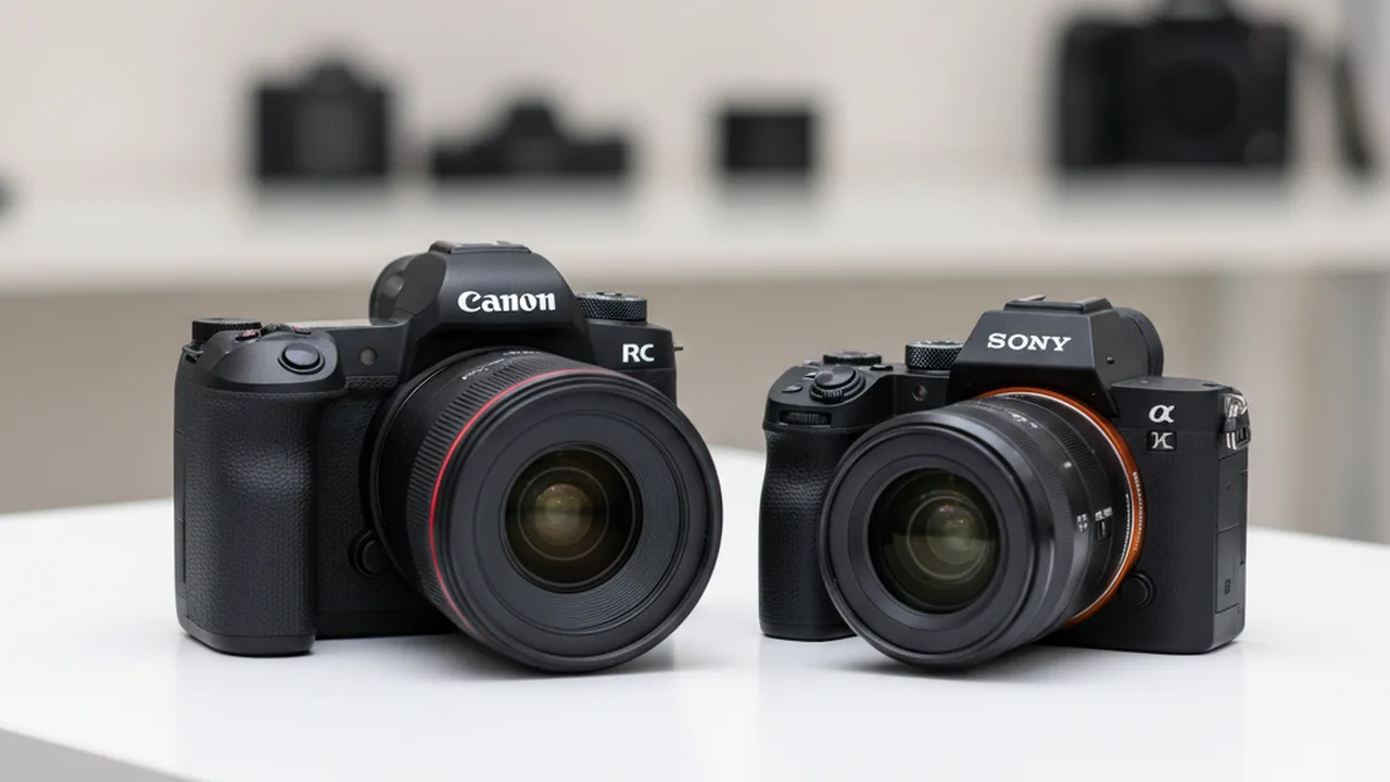 Crop sensor vs full frame camera comparison showing two mirrorless cameras side by side
