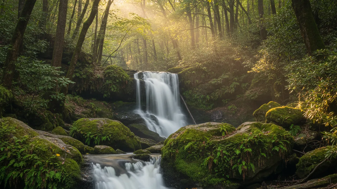 Long exposure photograph of waterfall demonstrating slow shutter speed