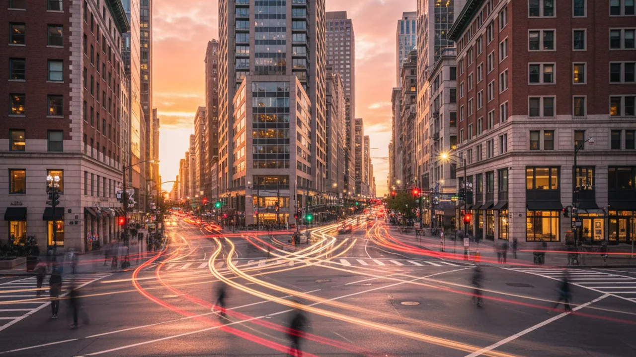 Long exposure city photograph with light trails using ND filter