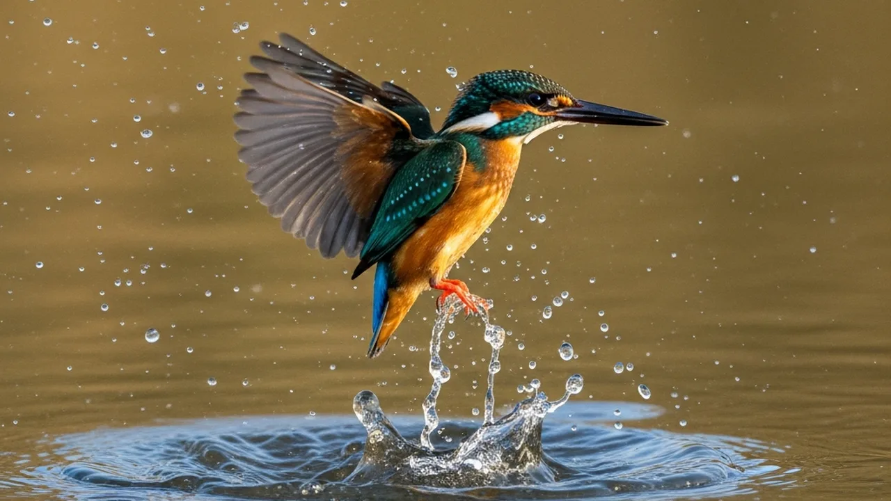 Kingfisher diving into water captured with high-speed wildlife camera